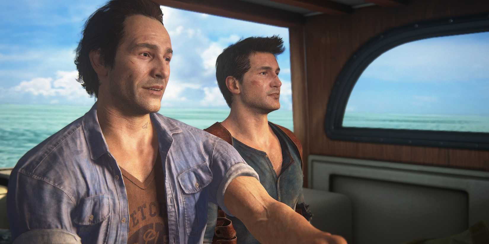 Sam and Nate in a boat in Uncharted 4 A Thief's End