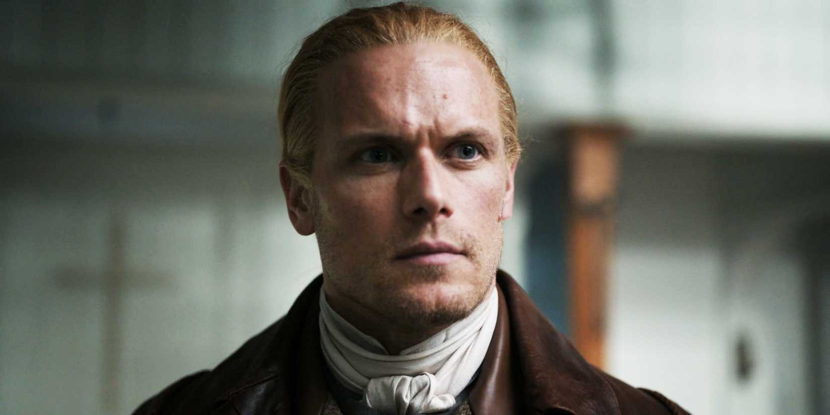 Sam Heughan in Outlander season 7, episode 16, looking at Claire