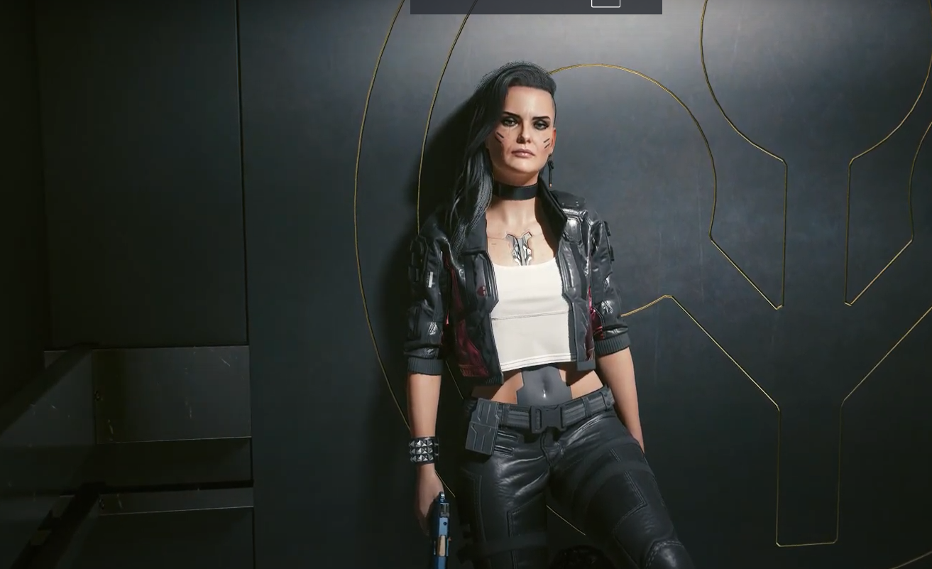 Rogue standing in the elevator in Cyberpunk 2077