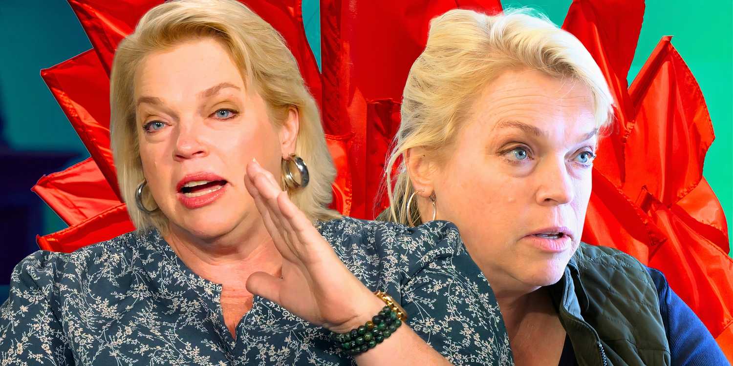 Sister Wives' Janelle Brown spilt image looking annoyed and speaking