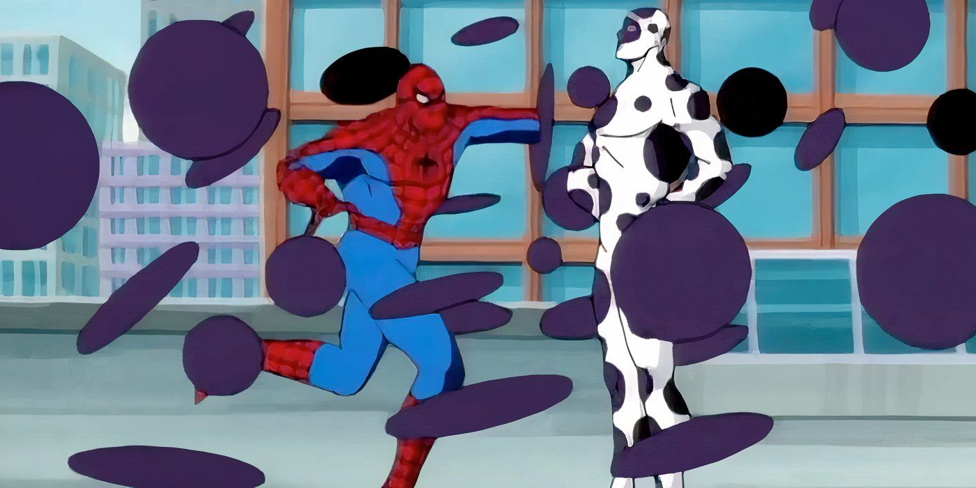 Spider-Man tenta di colpire Spot in Spider-Man The Animated Series