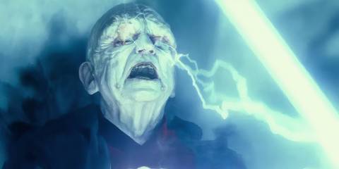 Emperor Palpatine getting vaporized by Force lightning.