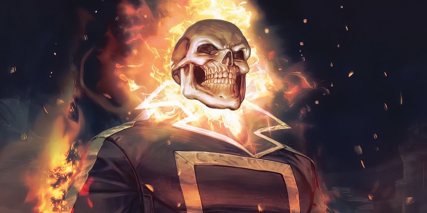 Ghost Rider engulfed in flames. 