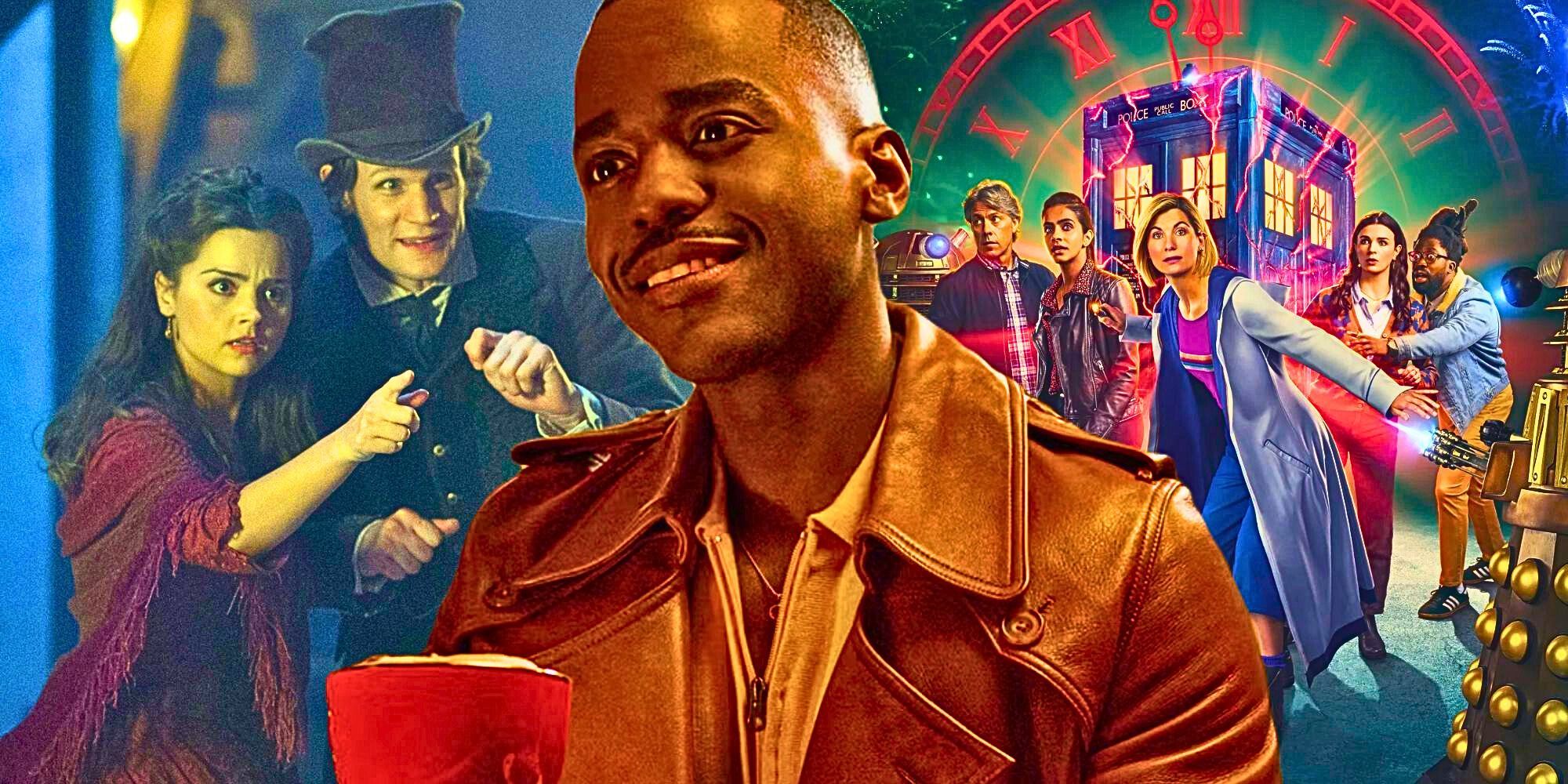 Custom Doctor Who image of Ncuti Gatwa as the Fifteenth Doctor against a background of Christmas and New Year specials