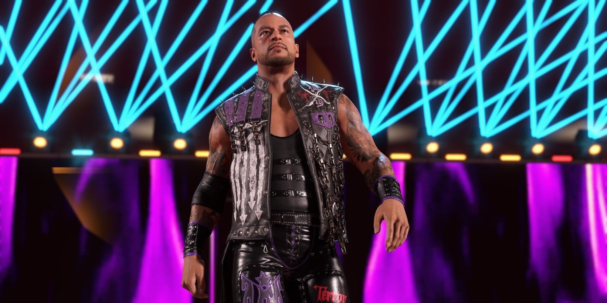 WWE 2K25 Wrestler walking to the stage with vest in