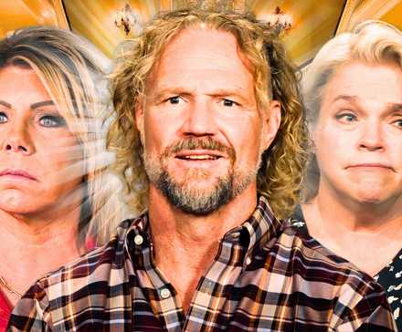 montage of meri, kody, and janelle brown from sisters wives with a big house background