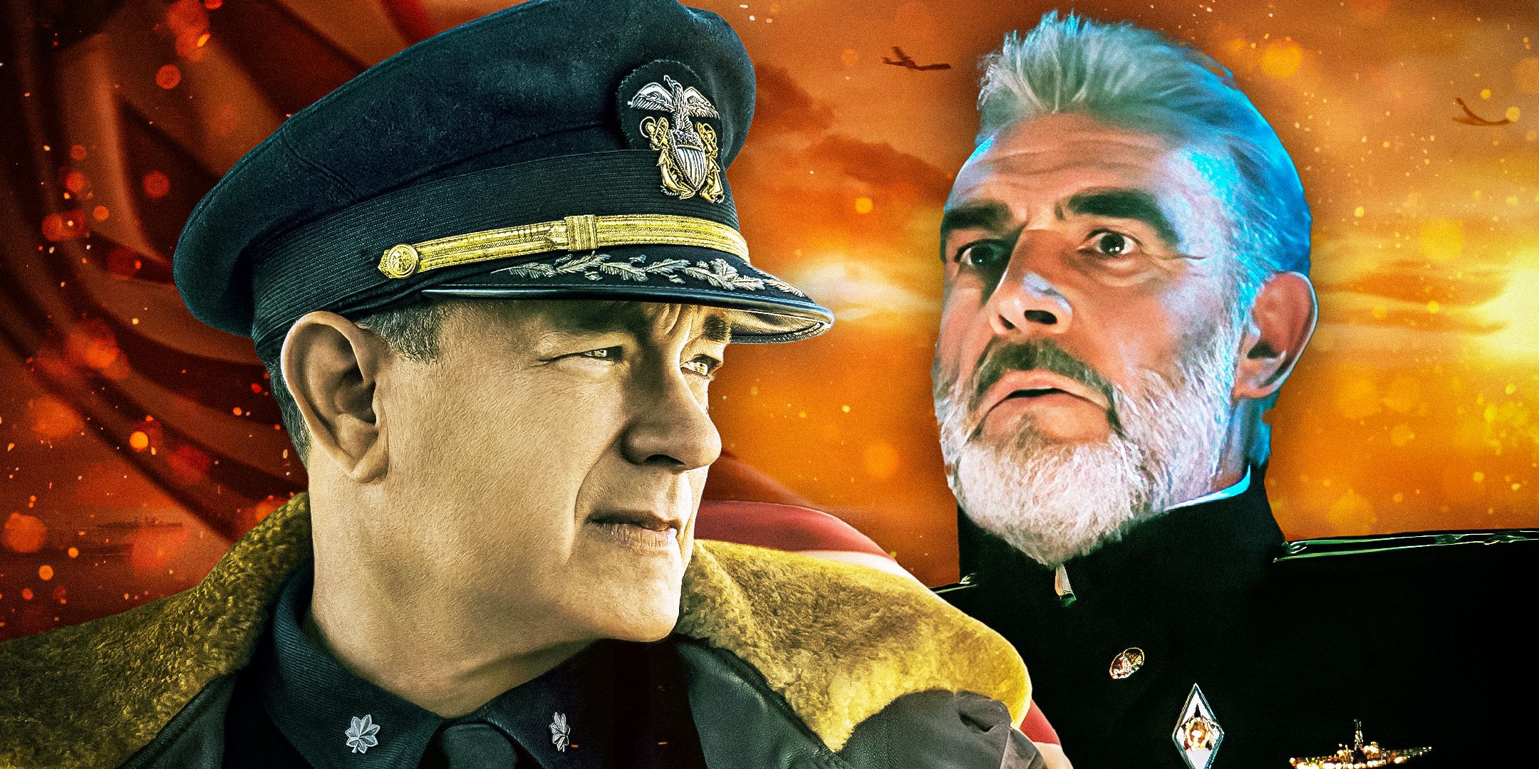 Tom Hanks in Greyhound and Sean Connery from The Hunt for Red October.