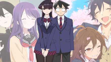 Komi and Tadano in front of Kubo Won't Let Me Be Invisible and Horimiya posters
