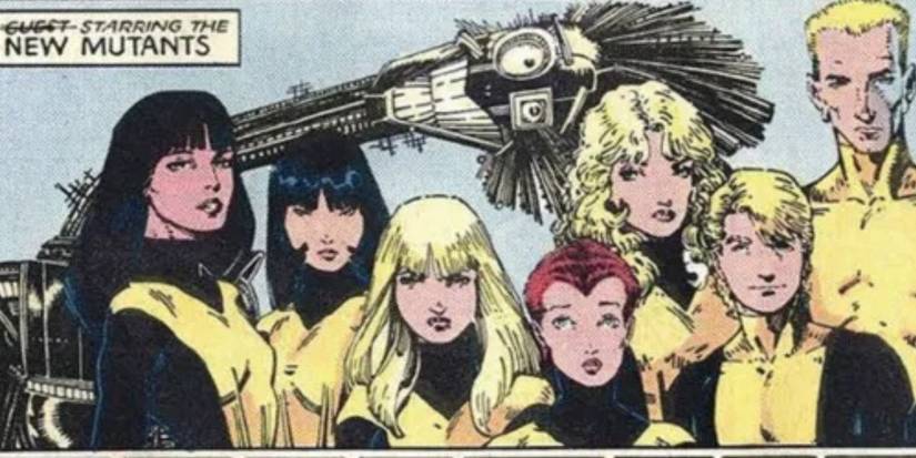 Novos mutantes de X-Men: Warlock, Mirage, Karma, Magik, Wolfsbane, Magma, Cypher, Cannonball e manchas solares
