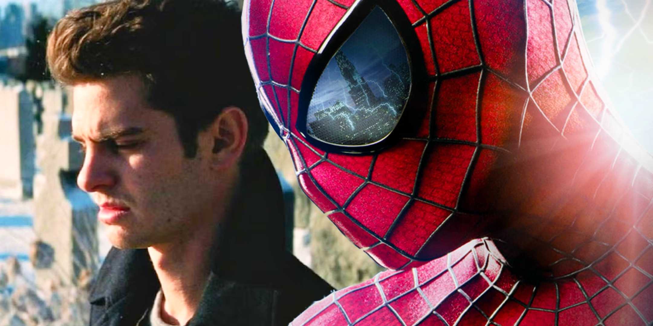 Locandina dell'Amazing Spider-Man 2 con Andrew Garfield davanti a una tomba