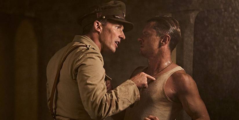 Bill Stirling (Gwilym Lee) pointing a finger at Paddy Mayne (Jack O'Connell) in SAS Rogue Heroes.
