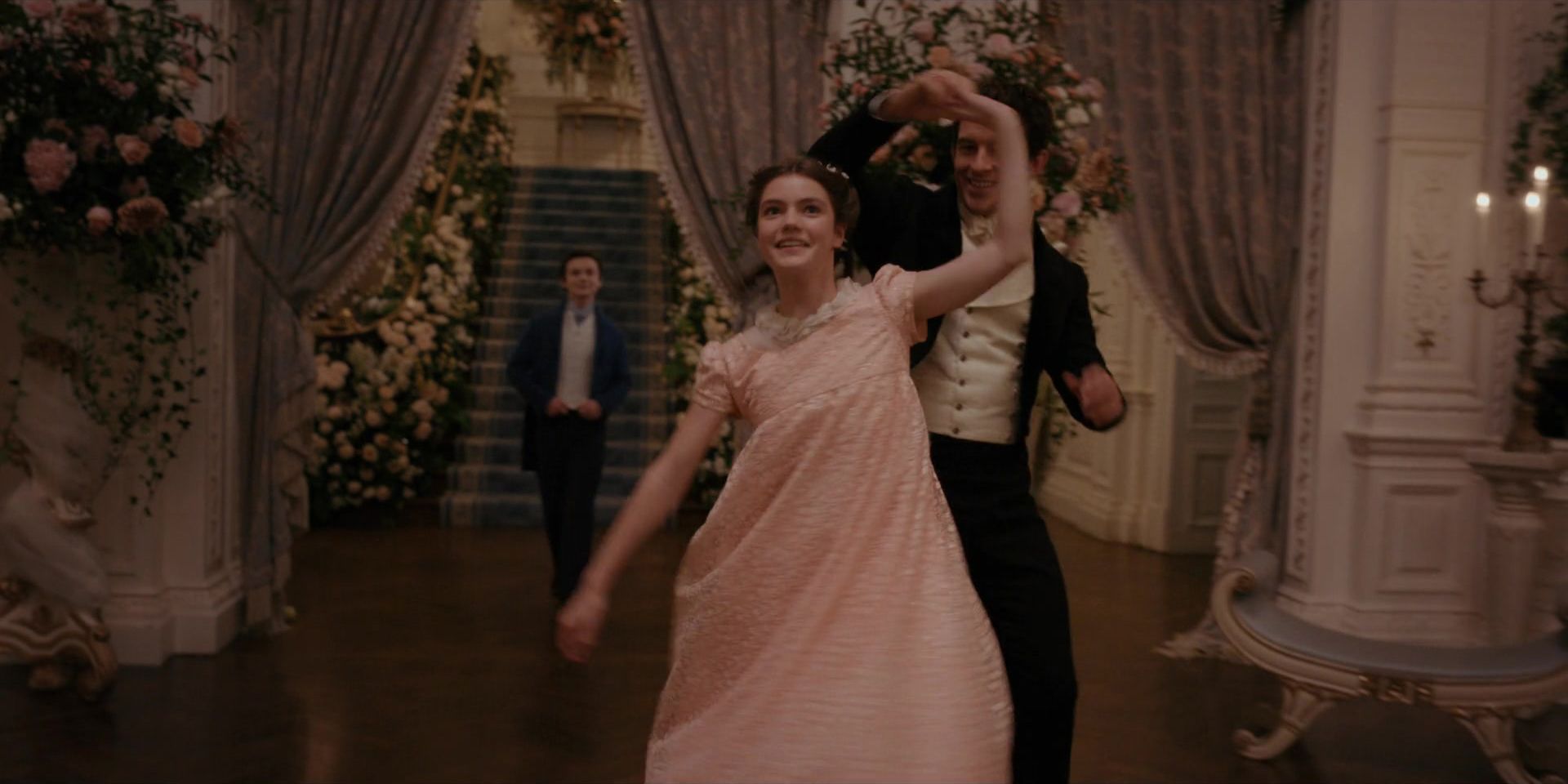 Anthony Bridgerton (Jonathan Bailey) Twirling Hyacinth Bridgerton (Florence Hunt) In Bridgerton Season 2, Episode 7, 