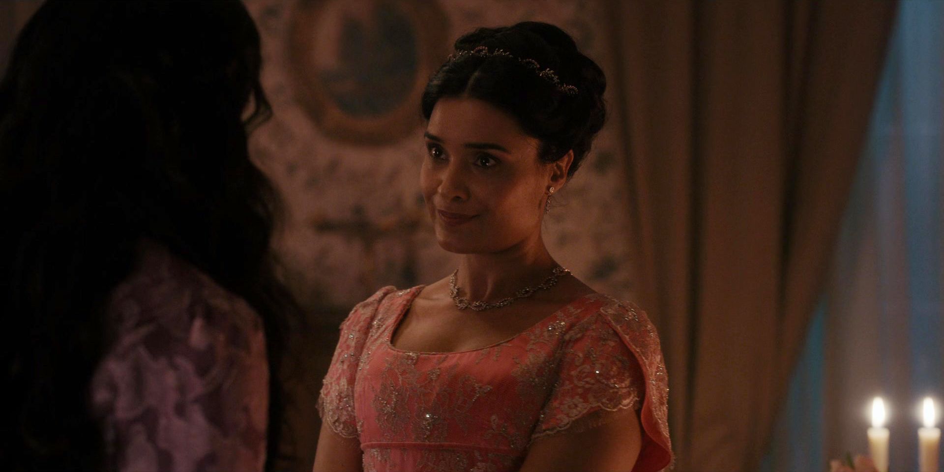 Lady Mary Sharma (Shelley Conn) Smiling In Bridgerton Season 2, Episode 8, 