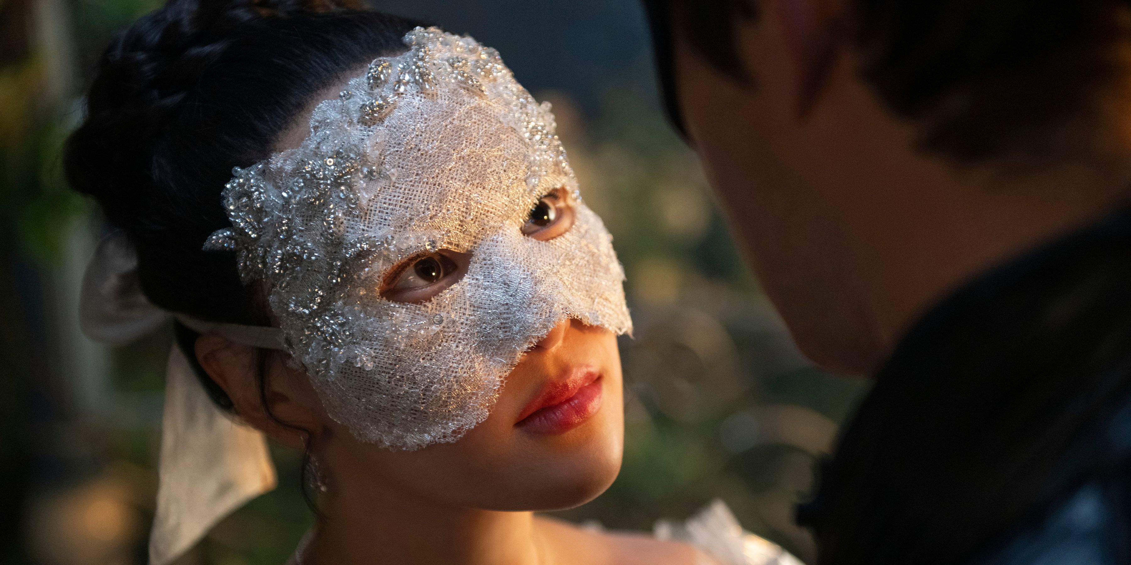 Sophie Baek (Yerin Ha) Looking Up At Benedict At The Masquerade Ball In Bridgerton Season 4, Episode 1