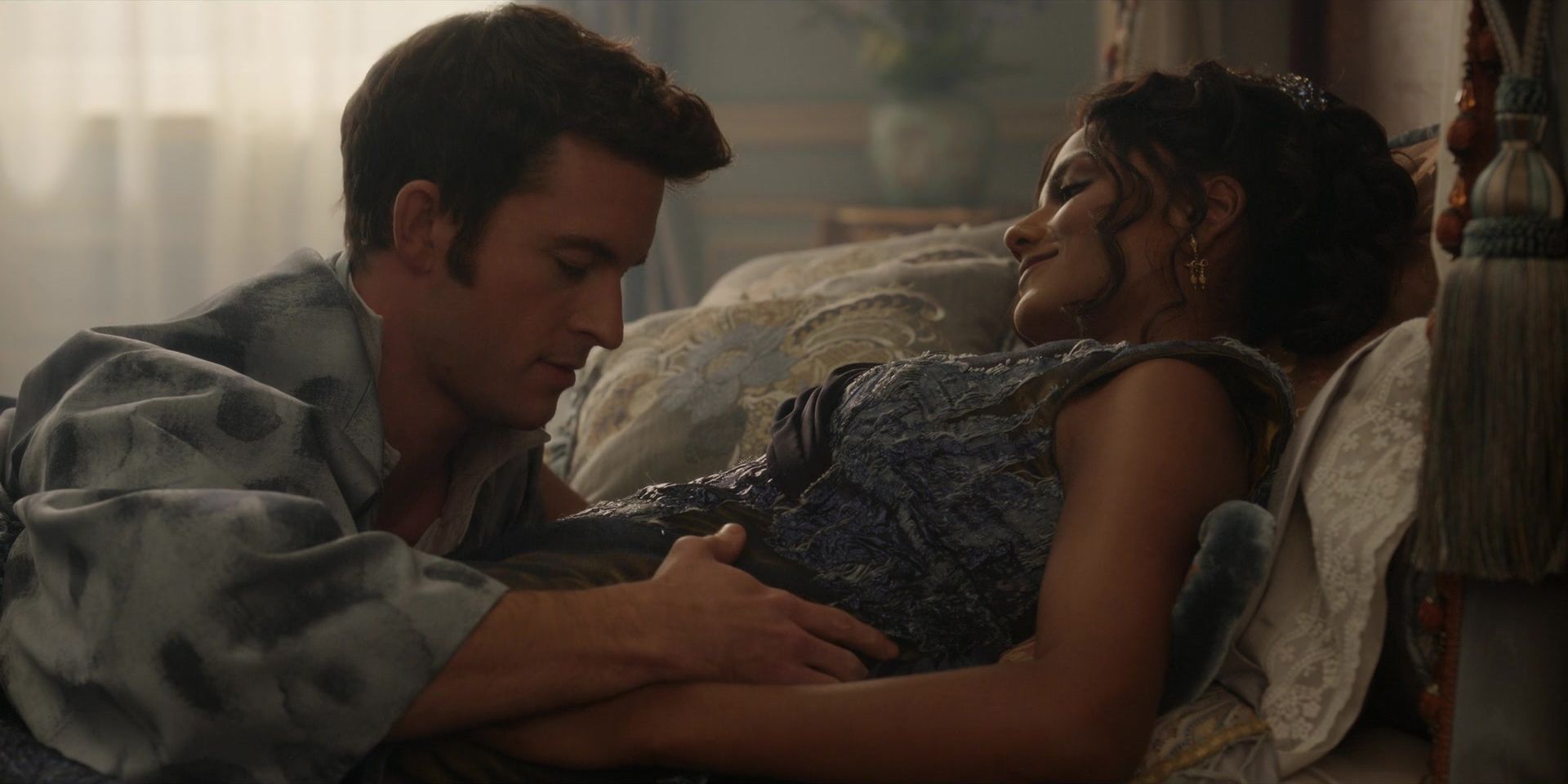 Anthony Bridgerton (Jonathan Bailey) Looking At Kate's Pregnant Belly In Bridgerton Season 3, Episode 5, 