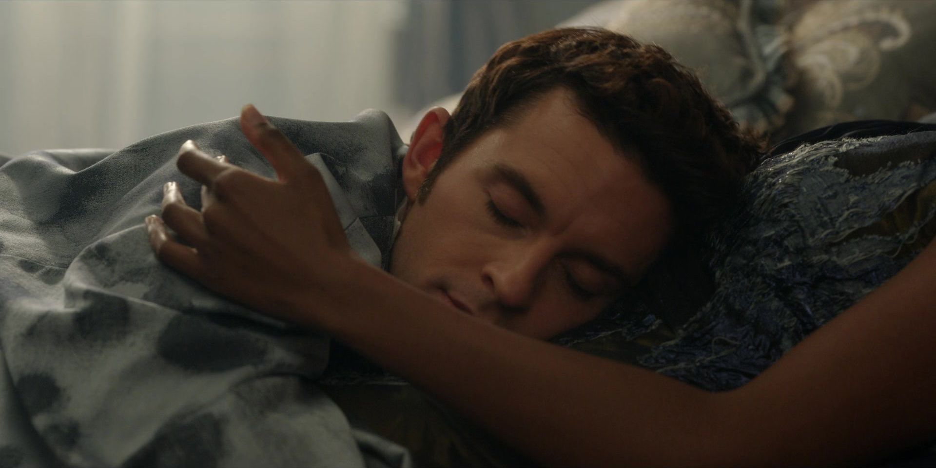 Anthony Bridgerton (Jonathan Bailey) Sleeping On Kate In Bridgerton Season 3, Episode 5, 