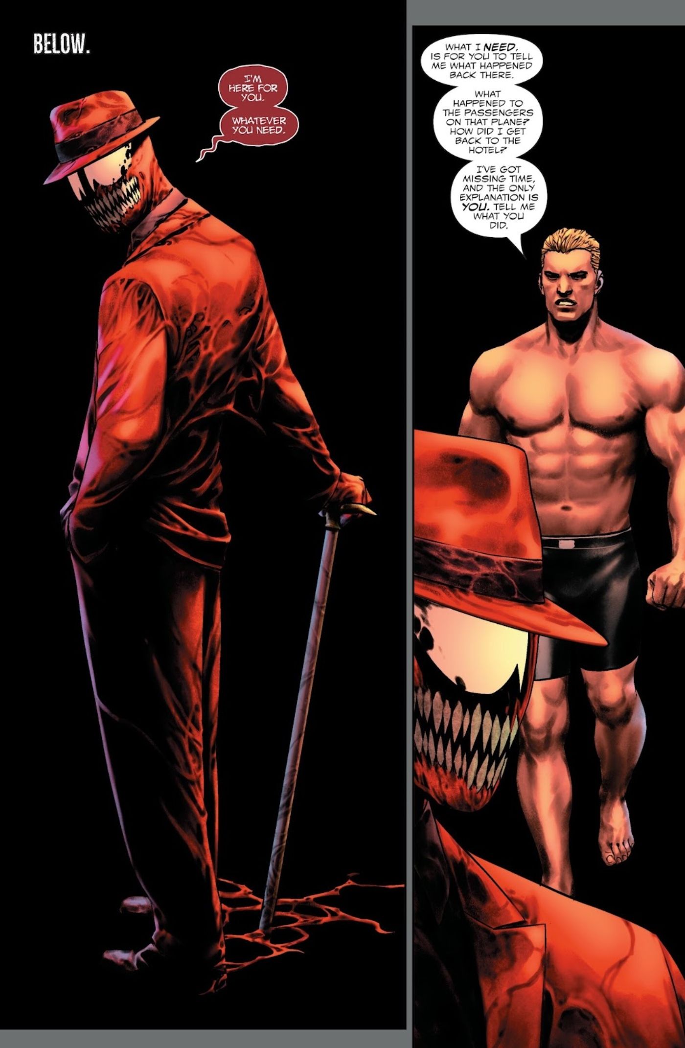 Carnage and Eddie Brock speaking in their shared psyche after bonding. 