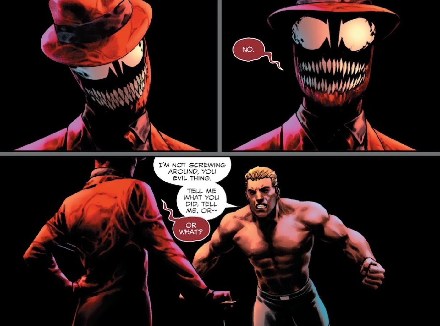 Carnage and Eddie Brock speaking in their shared psyche after bonding. 