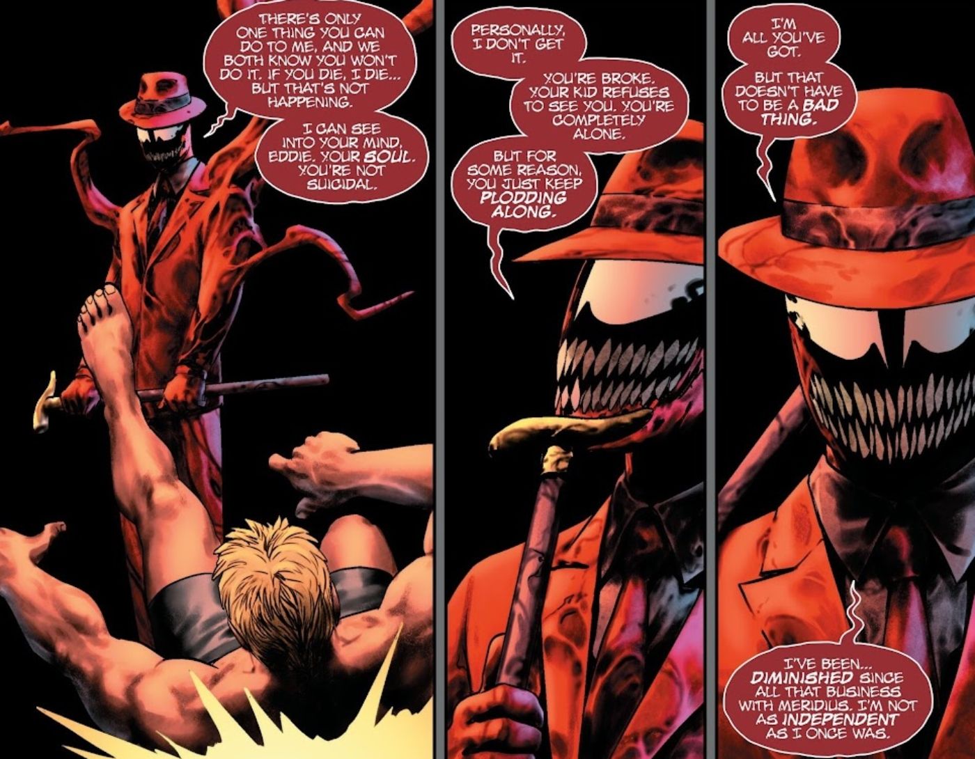 Carnage and Eddie Brock speaking in their shared psyche after bonding. 