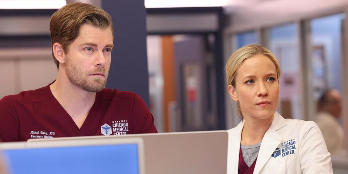 chicago med doctor in front of the computer