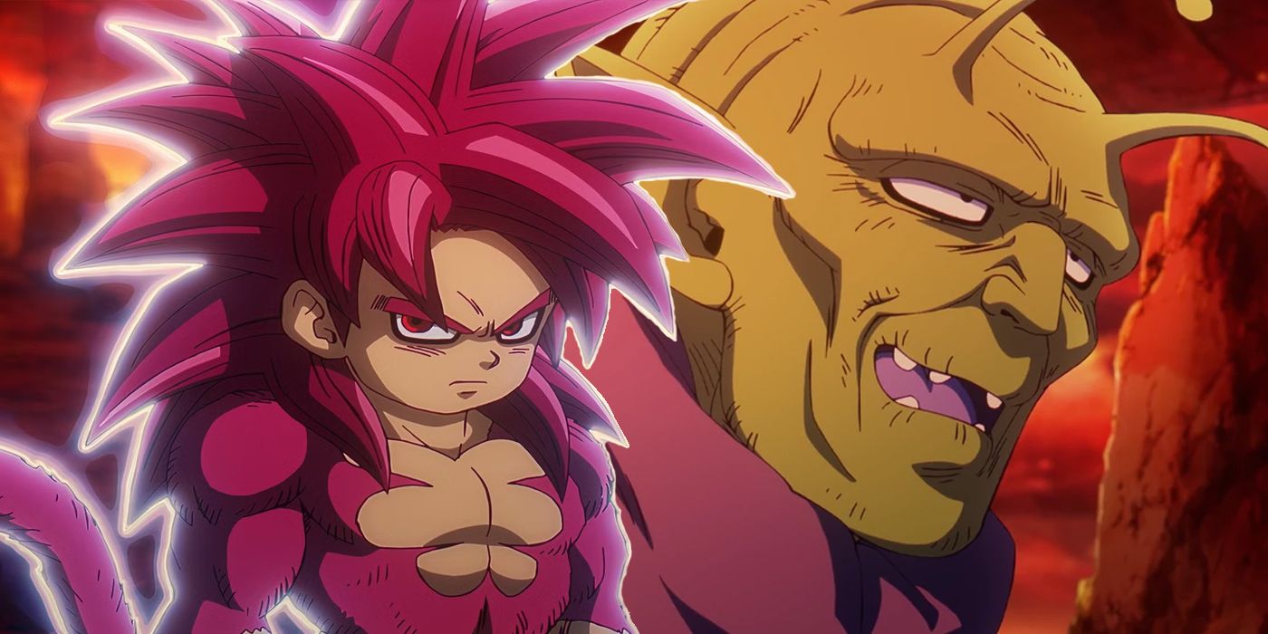 Goku in Super Saiyan 4 with Neva the Namekian.