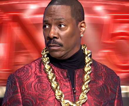 Eddie Murphy against Saturday Night Live 50th Anniversary Special logo background