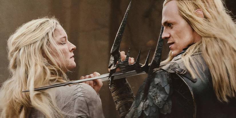 Galadriel fighting Sauron in The Rings of Power season 2.
