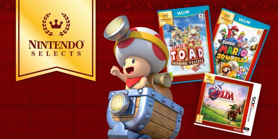 Captain Toad next to three Nintendo Select games