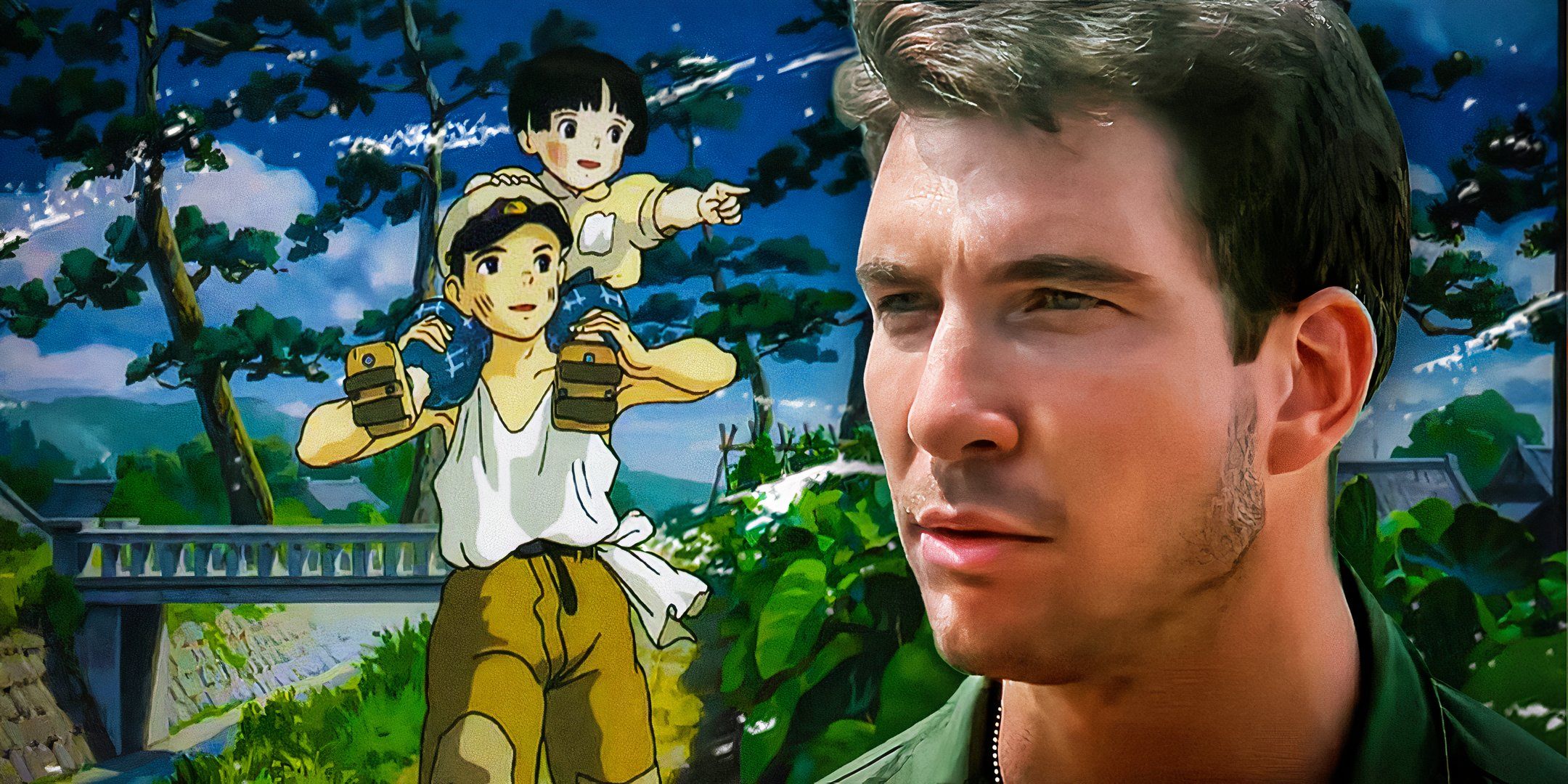 A collage is made of characters from Hamburger Hill and Grave of the Fireflies.