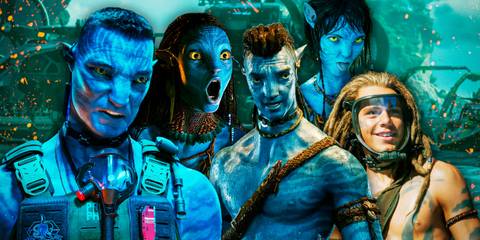 Jake, Neytiri, Kiri, Spider, and Quaritch  in Avatar Way of Water