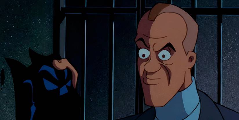 Josiah Wormwood segurando a máscara do Batman em Batman: A Série Animada