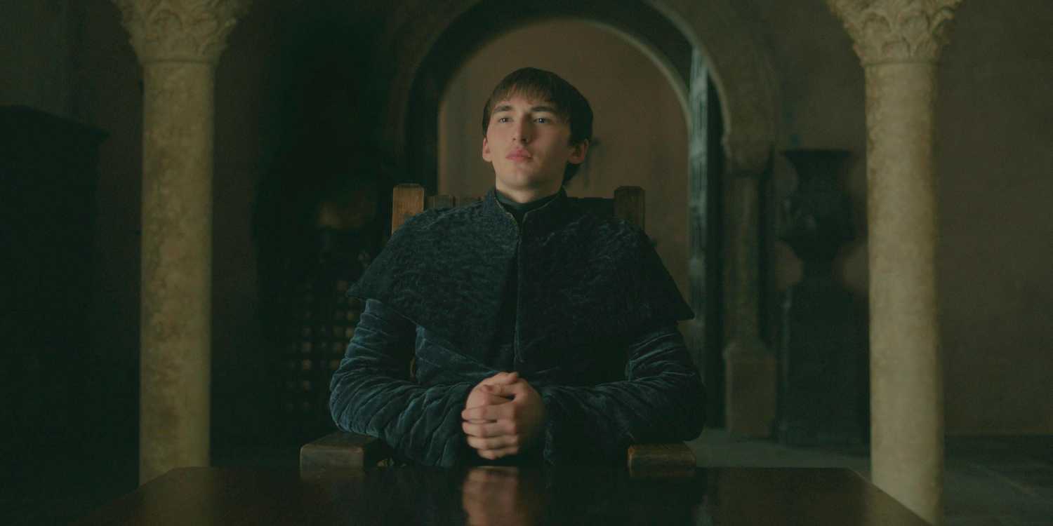 King Bran Stark at a table for a small council meeting in Game of Thrones season 8, episode 6