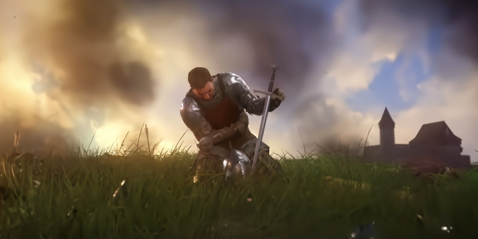 Henry steso a terra con spada in mano in Kingdom Come: Deliverance
