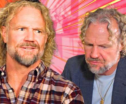 split image Kody Brown from Sister Wives with curly hair looking shocked