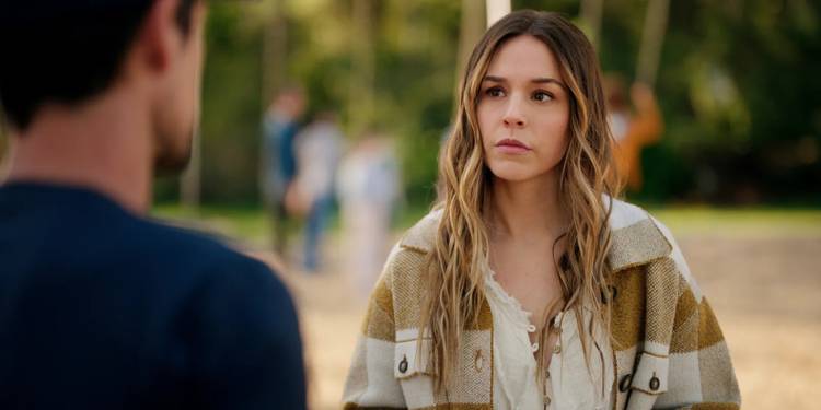 lark in over the shoulder shot looking upset in Virgin River