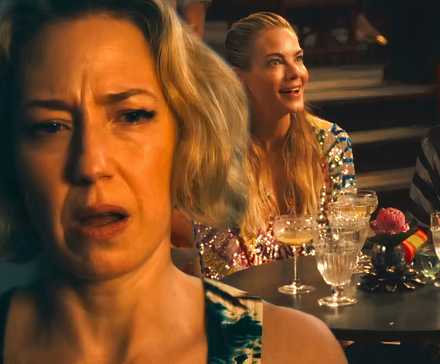 Лейри, выглядящая грустно рядом с Джекин и Кейт, улыбающимися в 3 сезоне "Белого лотоса" (2025)