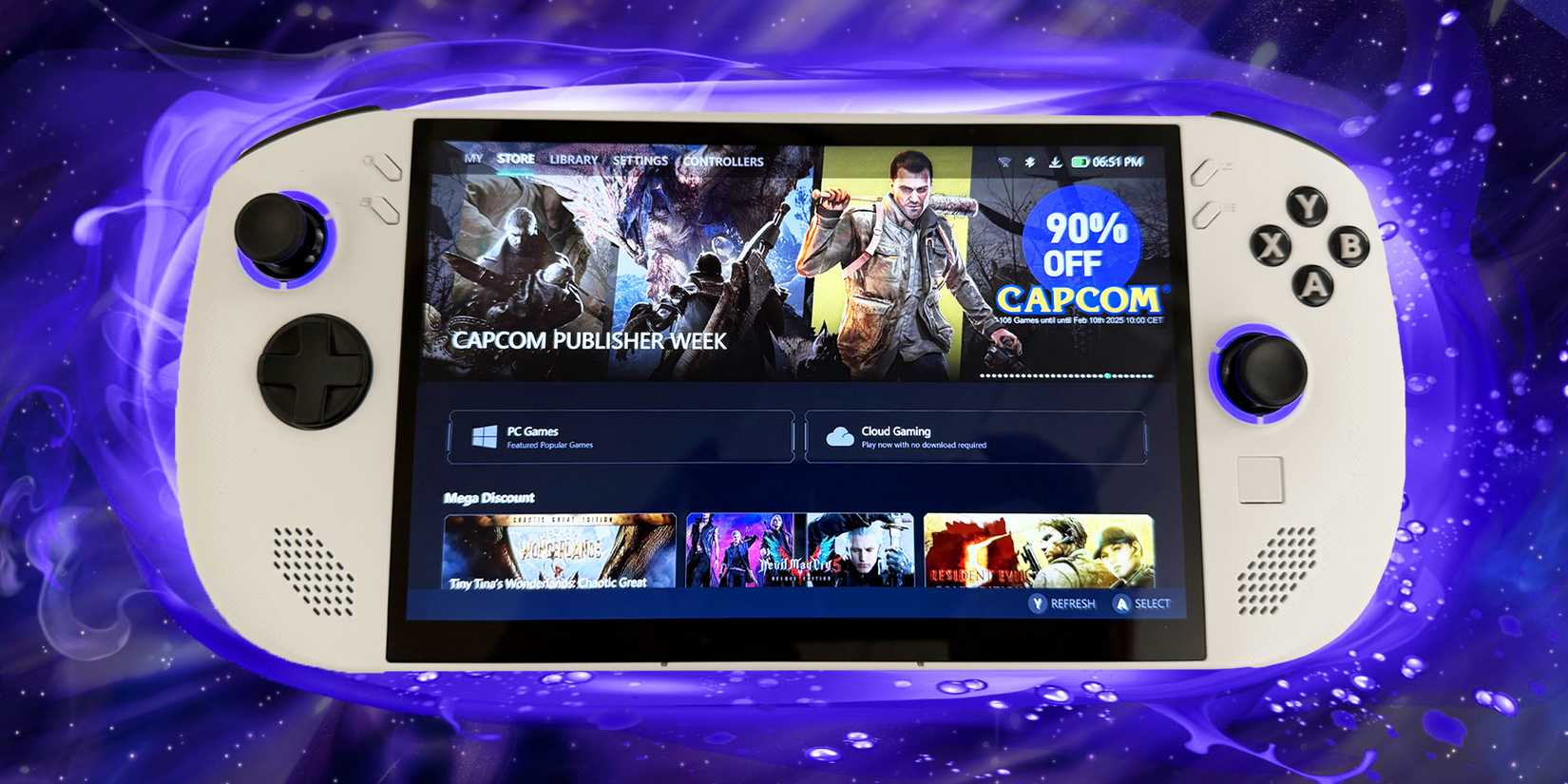 Lenovo Legion Go S on a blue background