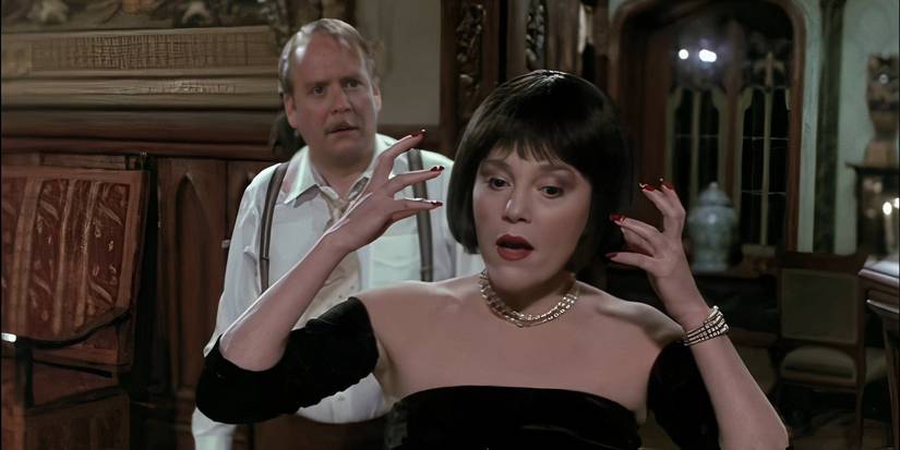 Madeline Kahn as Mrs White explaining the flames on her face in Clue