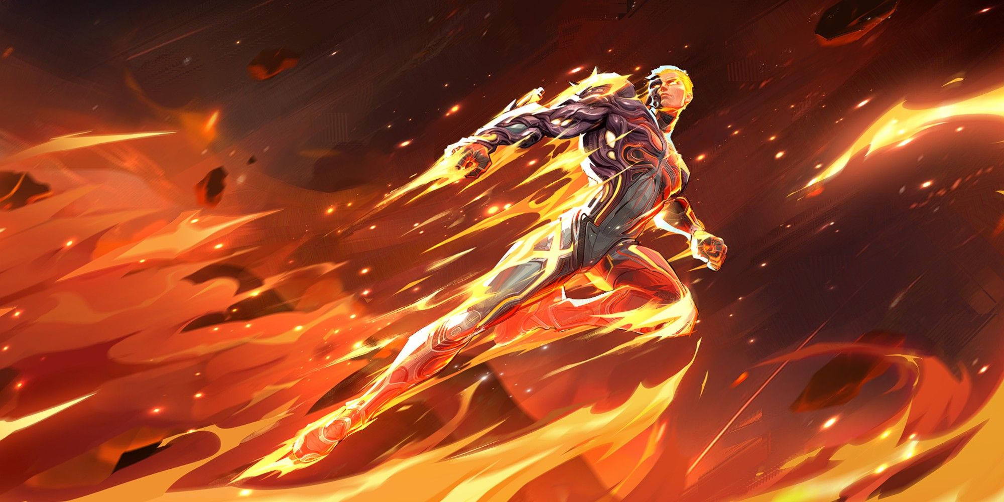 Marvel Rivals Human Torch With Fire Body Flying.