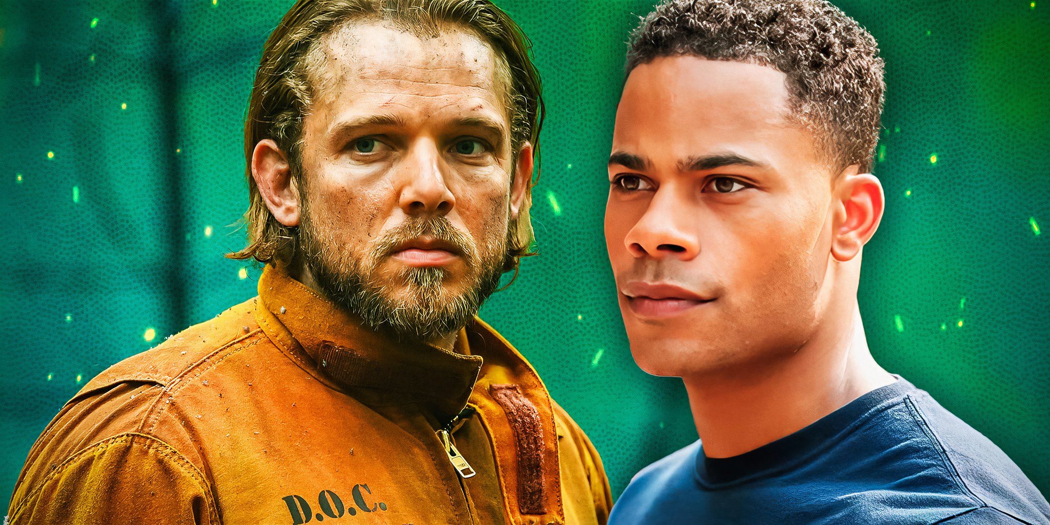 Max Thieriot as Bode Leone and Jordan Calloway as Jake Crawford in Fire Country