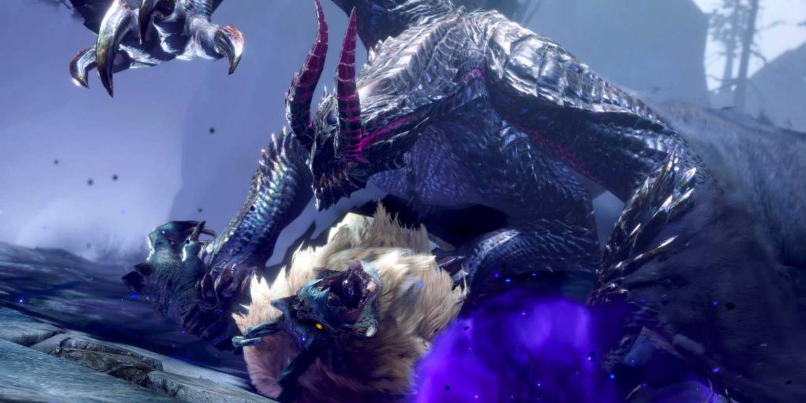Monster Hunter Rise Gore Magala attacking another monster