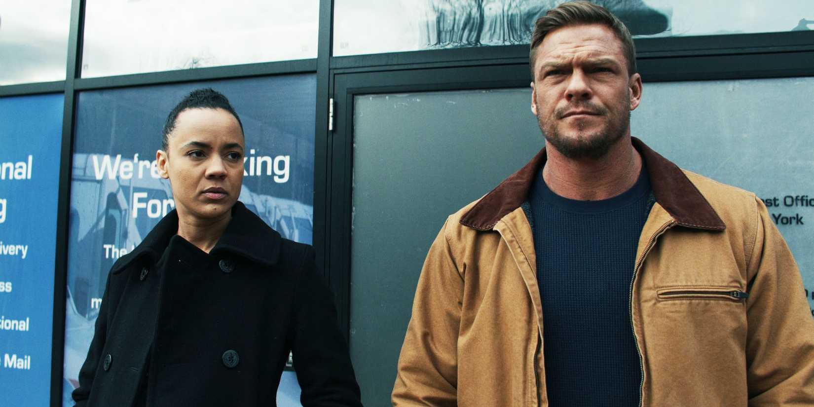 Neagley and Reacher standing together in Reacher season 2, episode 1, looking ahead