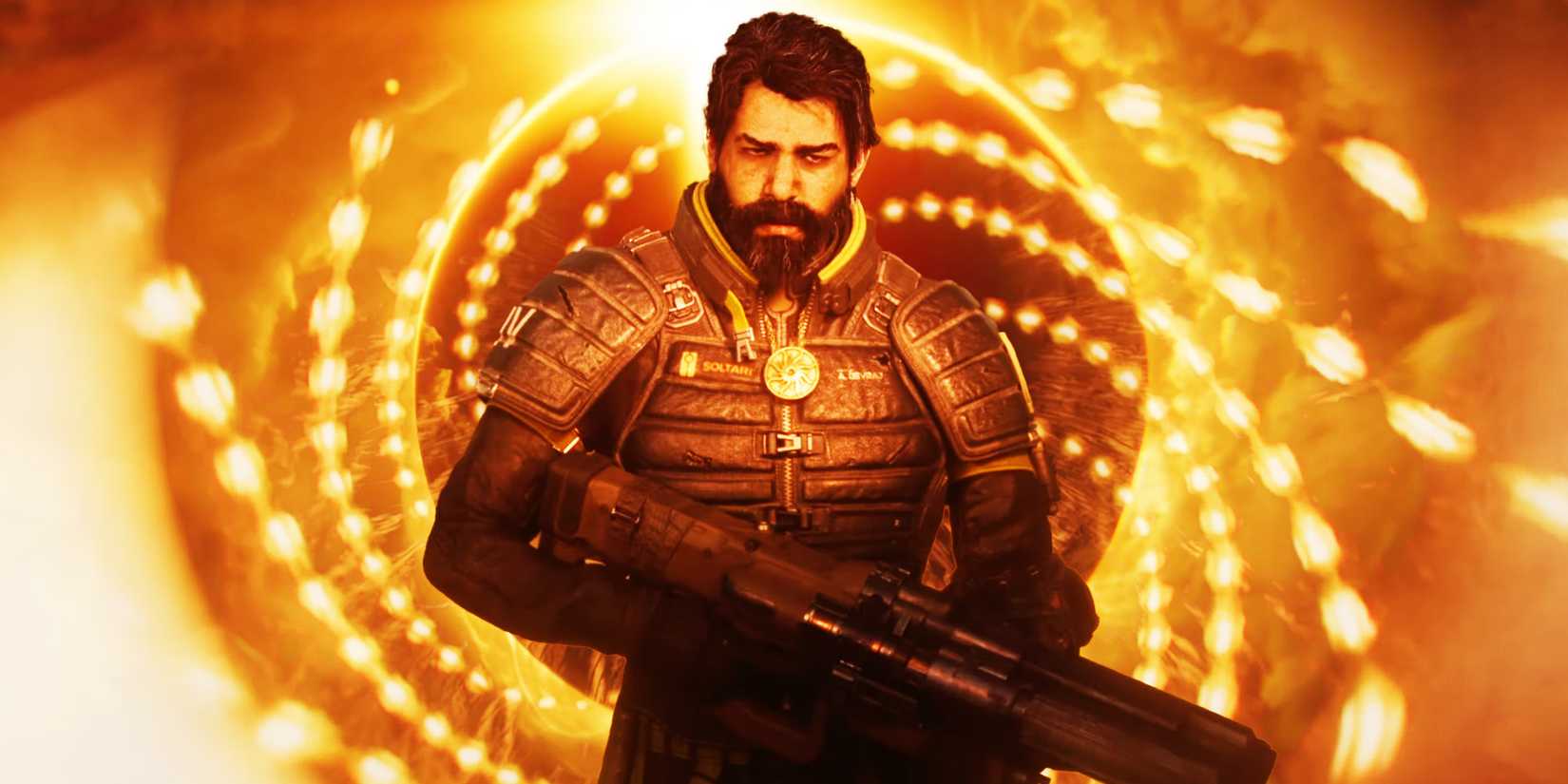 Saros-Protagonist mit Bildern aus dem Trailer