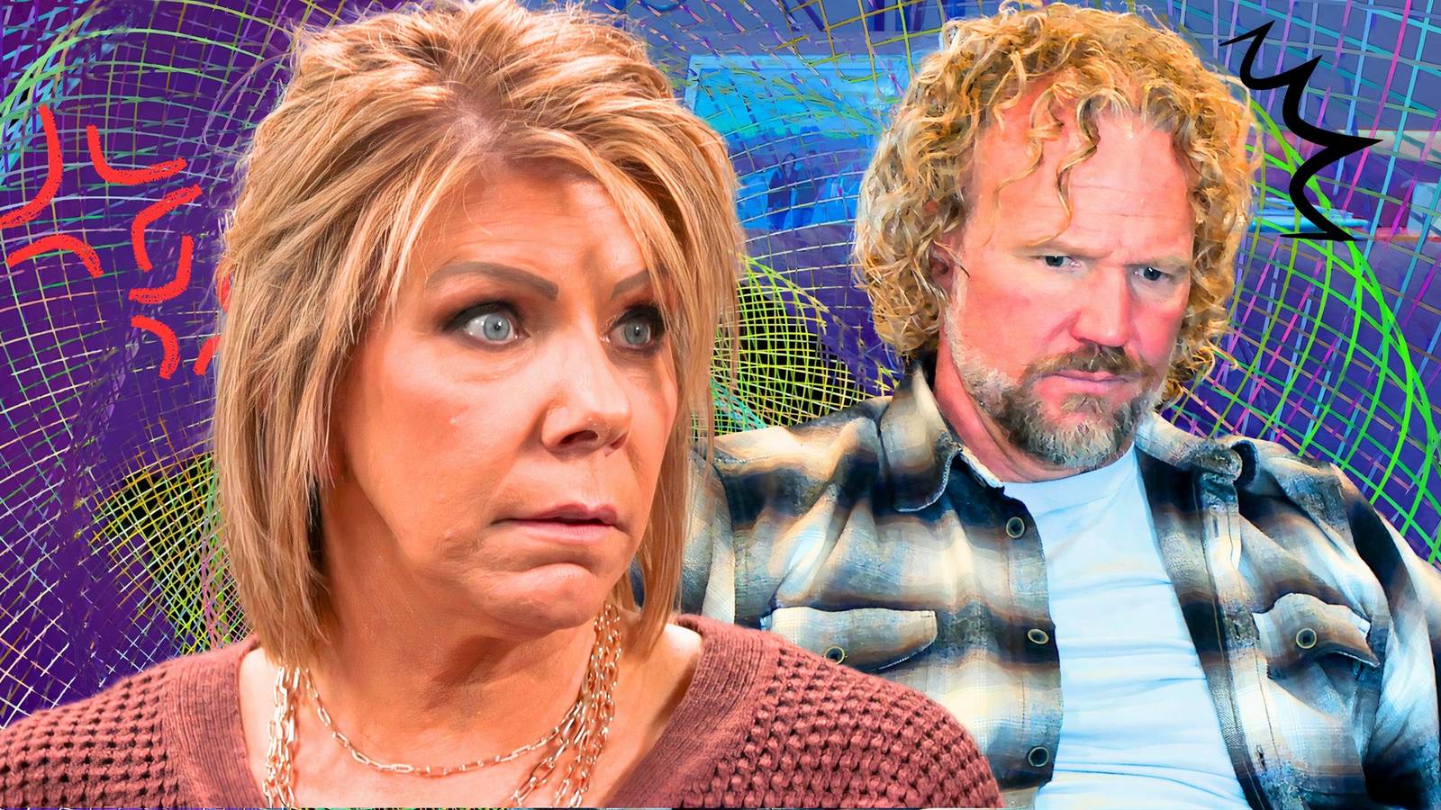 image of Sister wives meri brown and Kody brown looking worried and shocked
