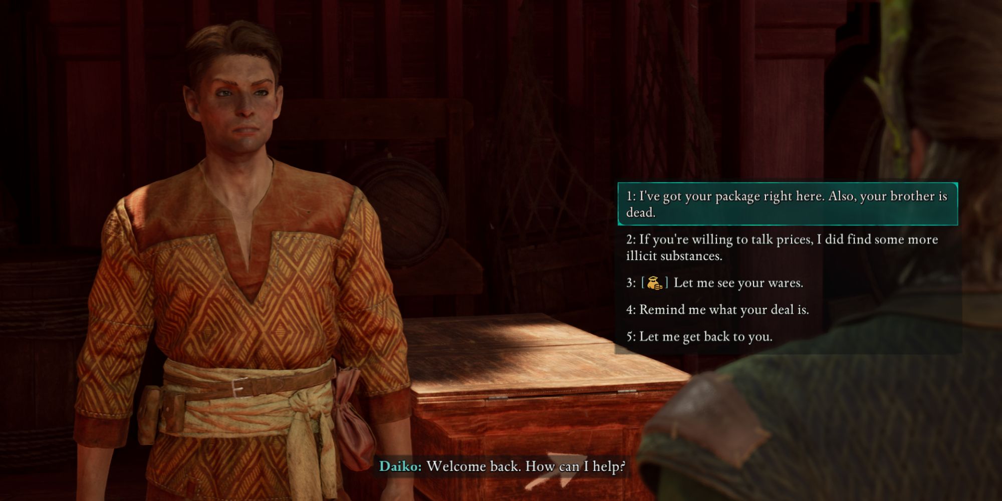 Telling Daiko that Aiko dead in Avowed's Wasteland Courier quest