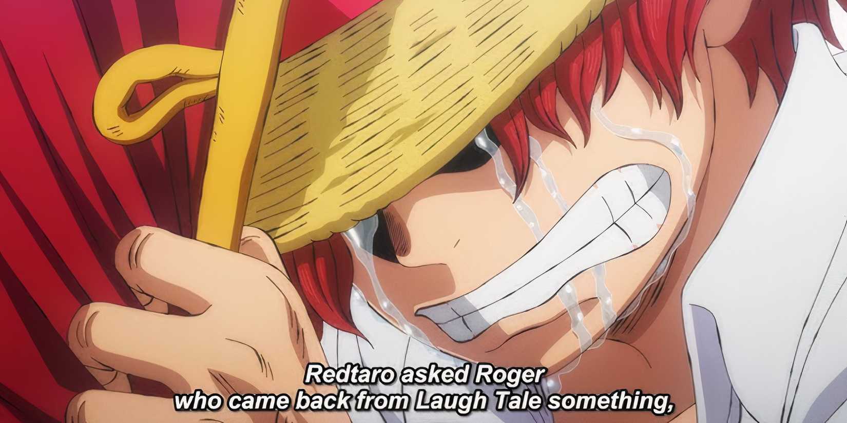 Shanks crying as he holds onto Roger