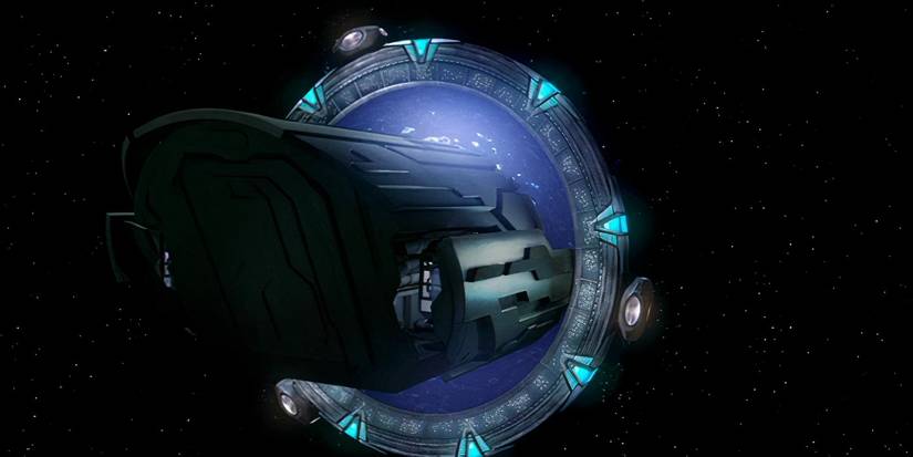 Uma nave Puddle Jumper presa no episódio de Stargate Atlantis 'Thirty-Eight Minutes'.