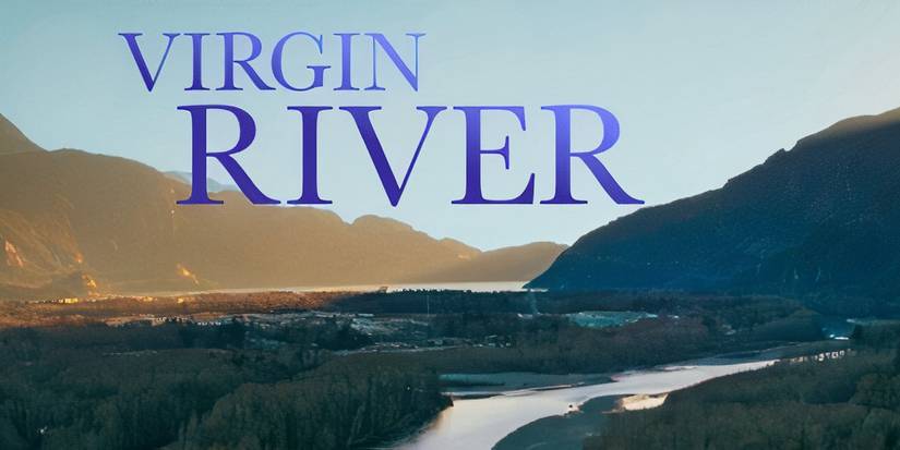 Virgin River main intro with the the title over a river