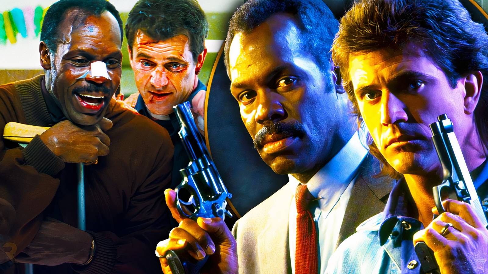 Mel Gibson as Riggs and Danny Glover as Murtaugh in the Lethal Weapon franchise