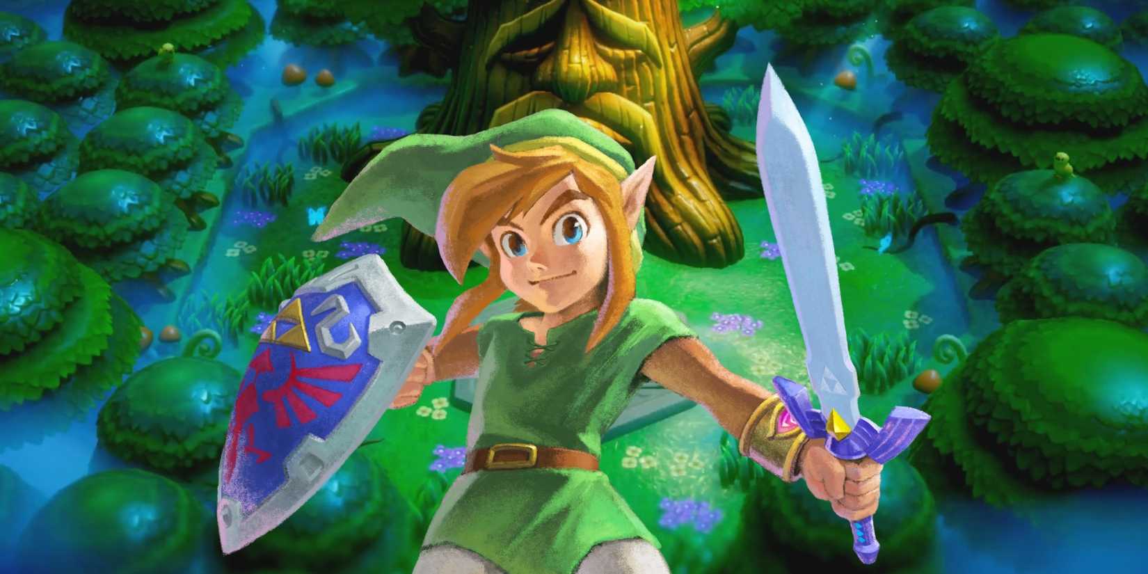 Art of The Legend of Zelda: A Link Betweeen Worlds' Link in front of the Deku Tree from Echoes of Wisdom